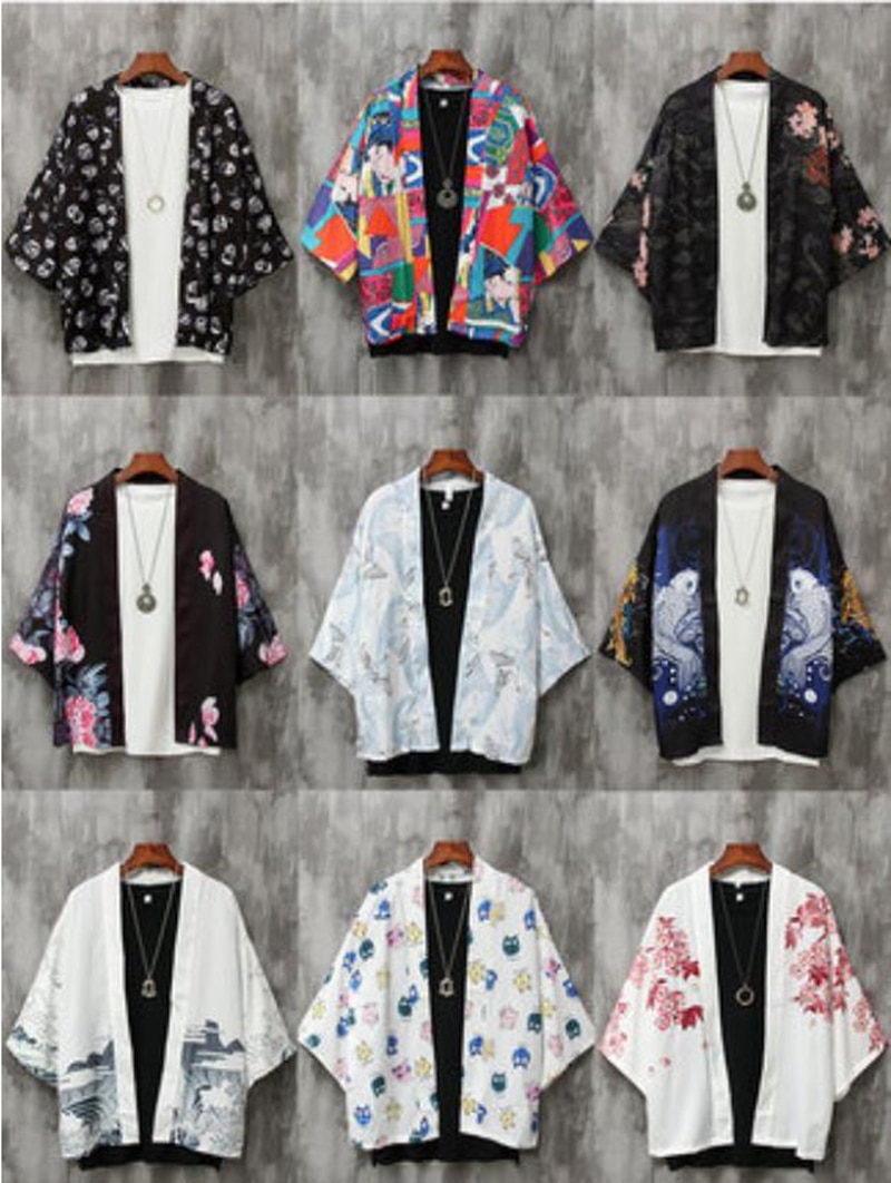Japanese crane robe samurai ukiyo-e loose seven-poin..